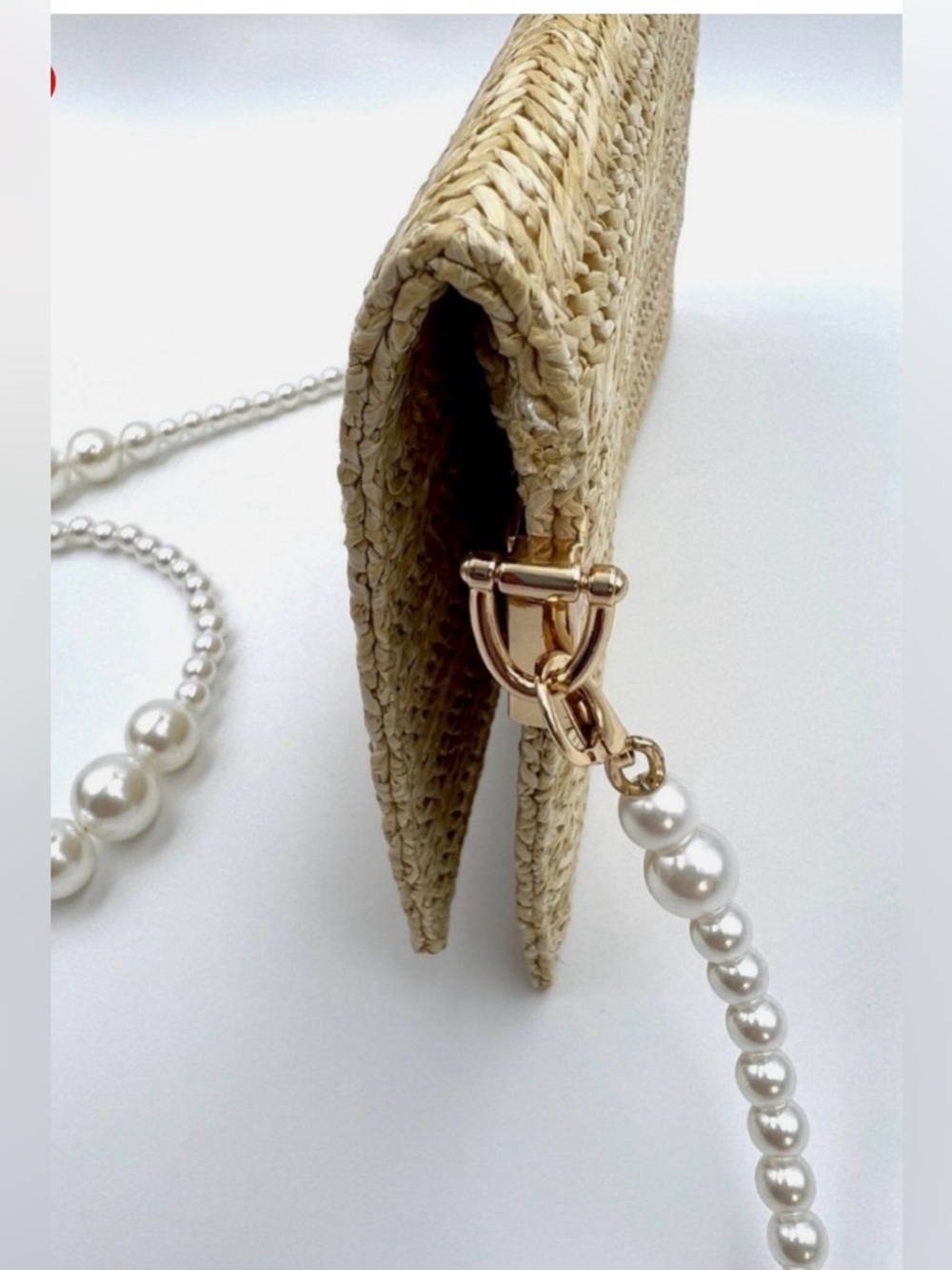 Dior Beige Woven Straw Clutch with Pearl Strap - Picture 3 of 4